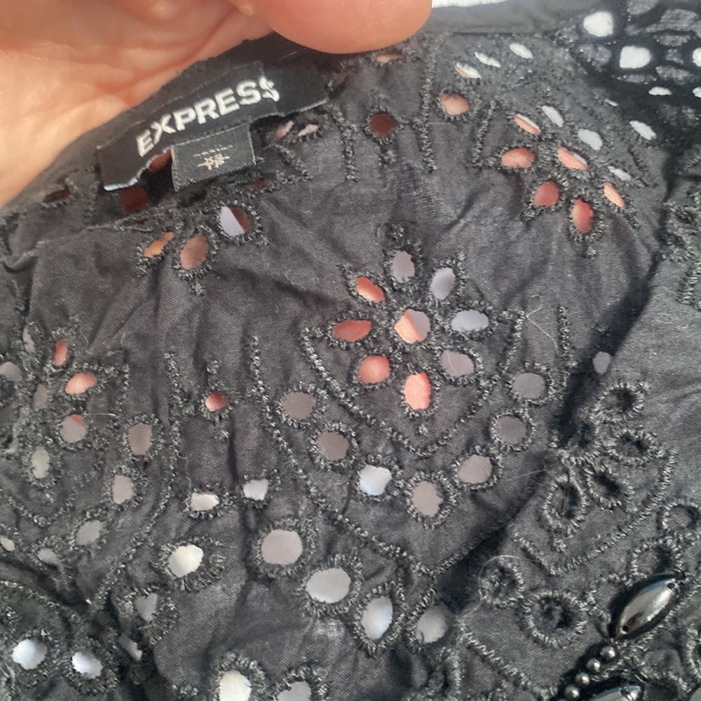 Express Embroidered Eyelet Flutter Beaded Open Sh… - image 6